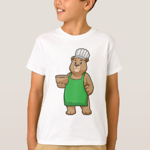 Camiseta El oso como cocinero con el delantal y el bol de c