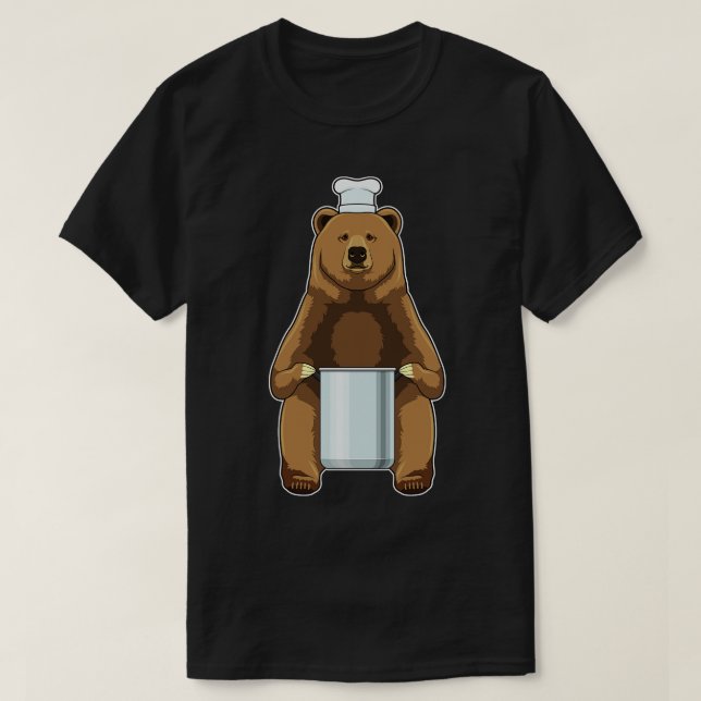 Camiseta El oso como cocinero con olla de cocina (Diseño del anverso)
