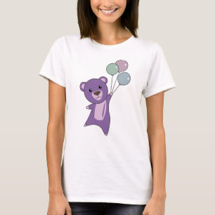 Camiseta El oso moscas moradas con globos, los animales dul