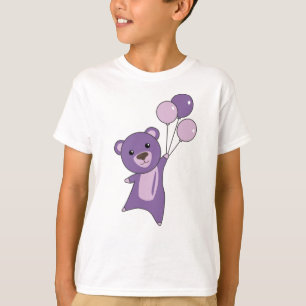 Camiseta El oso moscas moradas con globos, los animales dul