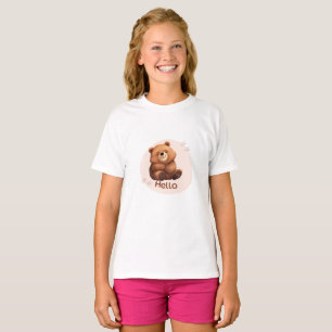Camiseta El oso sonriente adorable "Hola" Ilustracion lindo