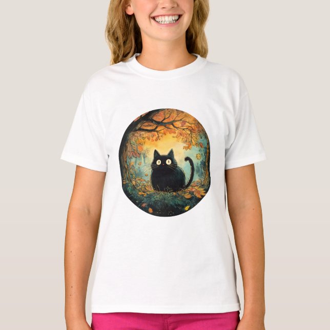 Camiseta El otoño deja a los gatos negros cómodos caer en l (Anverso)