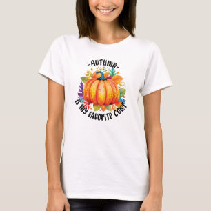 Camiseta El otoño es mi color favorito: calabaza y hojas