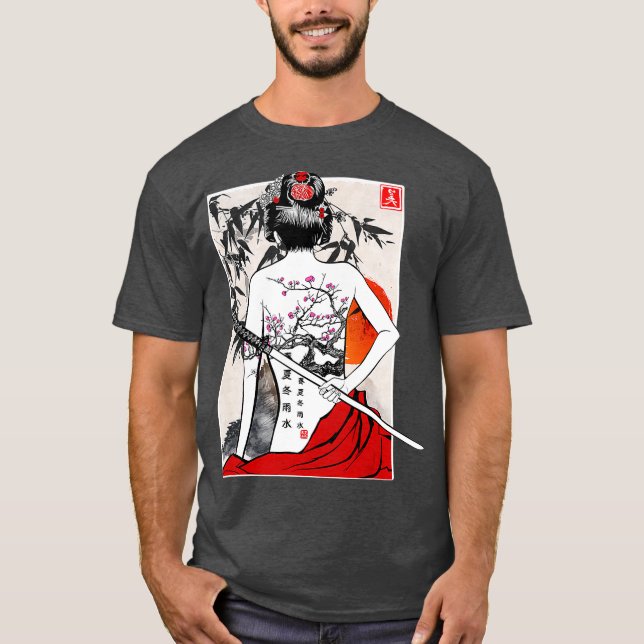 Camiseta El paisaje cultural samurai japonés vintage Sakura (Anverso)