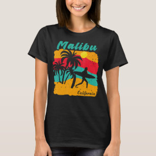 Camiseta El Paisaje De Playa De Malibu California Con Surfi