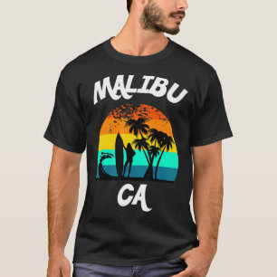 Camiseta El Paisaje De Playa De Malibu California Con Surfi