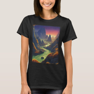 Camiseta El Paisaje Mundial Alienígena Con Montañas Y Casca