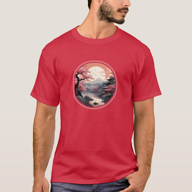 Camiseta El paisaje sakura japonés al estilo Ukiyo-e (Anverso)