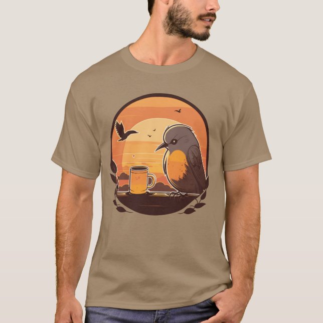 Camiseta El pájaro antiguo necesita mucha familia de café (Anverso)