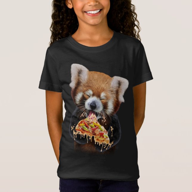 Camiseta El Panda Rojo Cute Comer Deliciosa Pizza (Anverso)