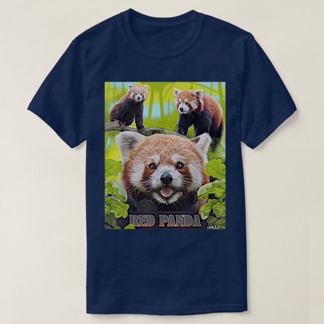 Camiseta El Panda Rojo En El Montaje Silvestre Ilustrado (Diseño del anverso)