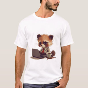 Camiseta El Panda Rojo Kawaii trabajando en un portátil con