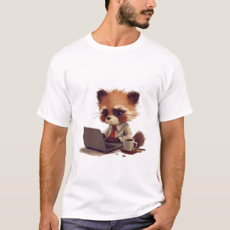 Camiseta El Panda Rojo Kawaii trabajando en un portátil con