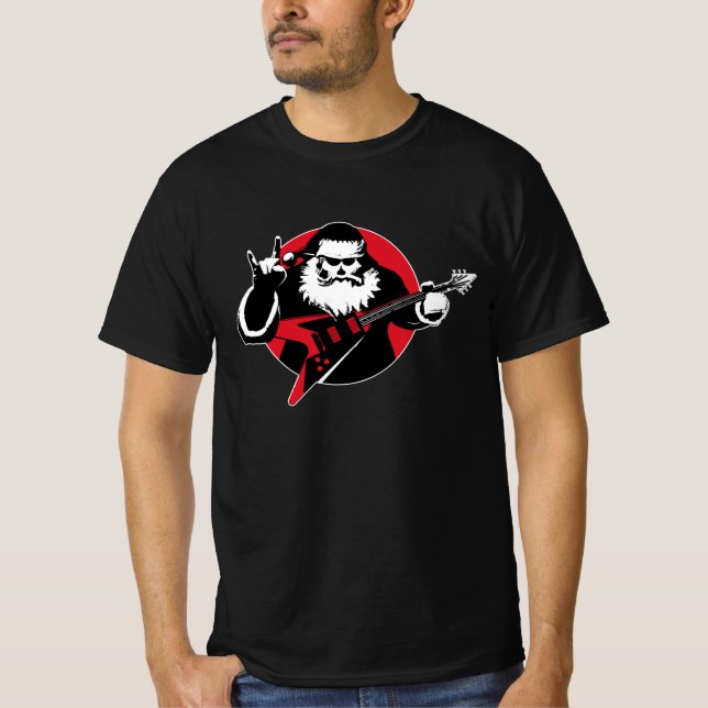 Camiseta El Papá Noel Metalizado y pesado toca la guitarra (Anverso)