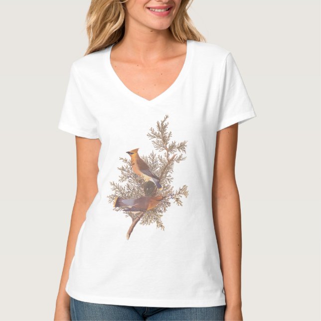 Camiseta El par de pájaros de cedro de Audubon sobre el Eve (Anverso)