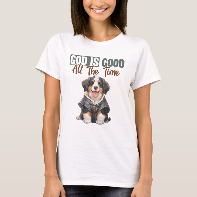 Camiseta El Pastor de Perro de Montaña de Berna Dios es bue (Anverso)