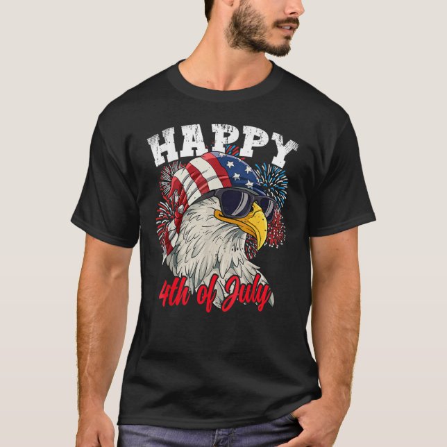 Camiseta El Patriótico Estadounidense Eagle Feliz 4 De Juli (Anverso)