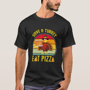 Camiseta El pavo retro salva a un pavo come pizza hombres m