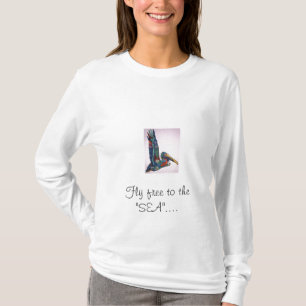 Camiseta el pelícano-diseño, mosca libera al "MAR"….