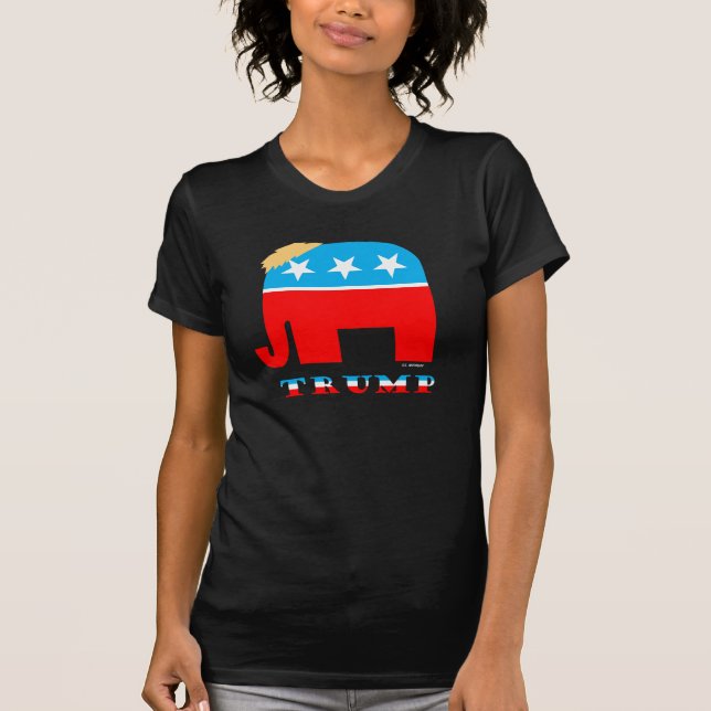 Camiseta El pelo de Trump sobre elefante rojo blanco y azul (Anverso)