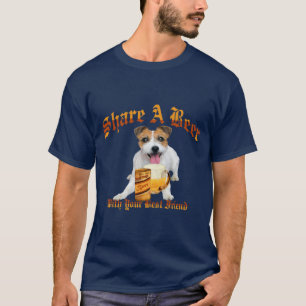 Camiseta el pelo largo Jack Russell comparte una cerveza