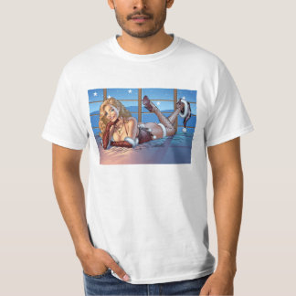 Camiseta El pelo rubio, azul observó el ilustracion de la