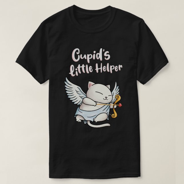 Camiseta El pequeño ayudante de Cupid Valentines Cat (Diseño del anverso)