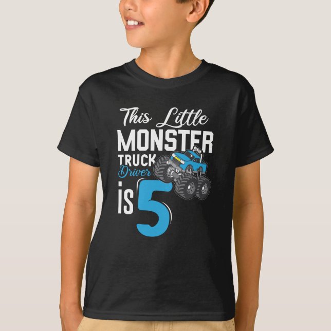 Camiseta El pequeño conductor de camión monstruo cumple 5 a (Anverso)
