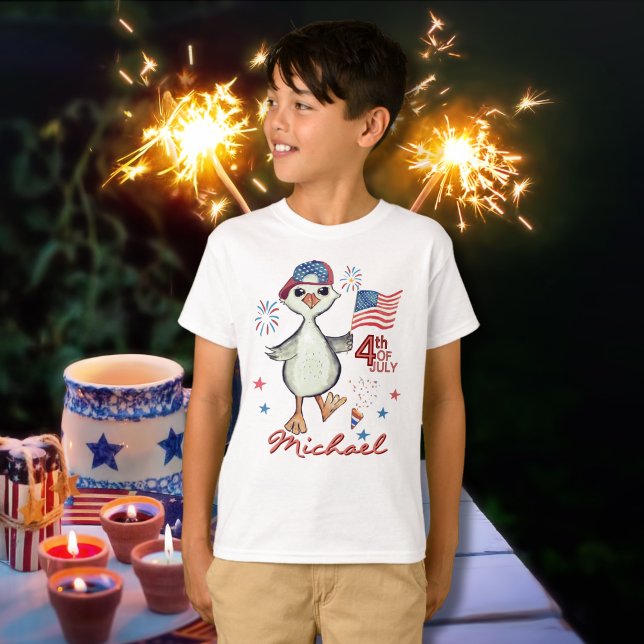 Camiseta El pequeño personalizable se vuelve loco el 4 de j (Customizable Little Boy Silly Goose 4th of July Tri-Blend Shirt )
