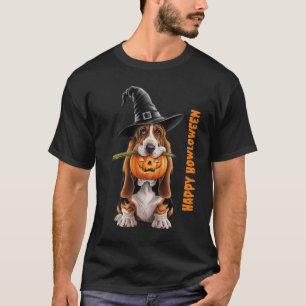 Camiseta El perro de Basset con brujas gorra y calabaza