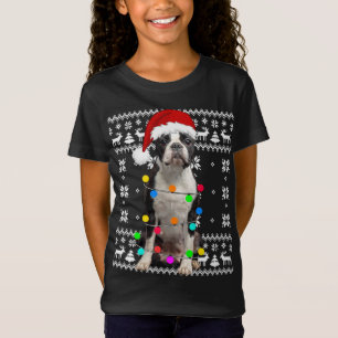 Camiseta El perro de Boston alumbra a Santa Hat Chr