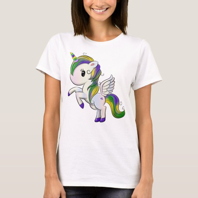 Camiseta El Personalizado lindo Mardi Gras Unicorn Pegasus (Anverso)