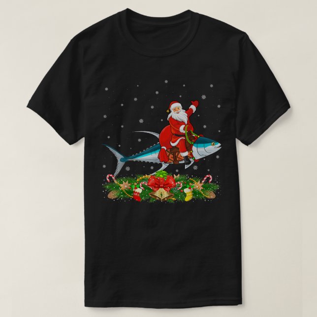 Camiseta El pez del atún amante Xmas Gracioso Atún de Santa (Diseño del anverso)