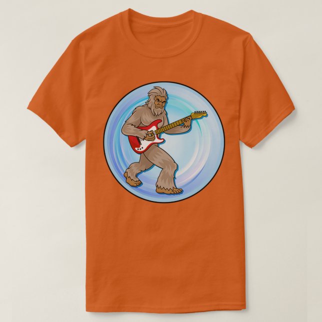 Camiseta El pie delantero Sasquatch jugando una guitarra (Diseño del anverso)
