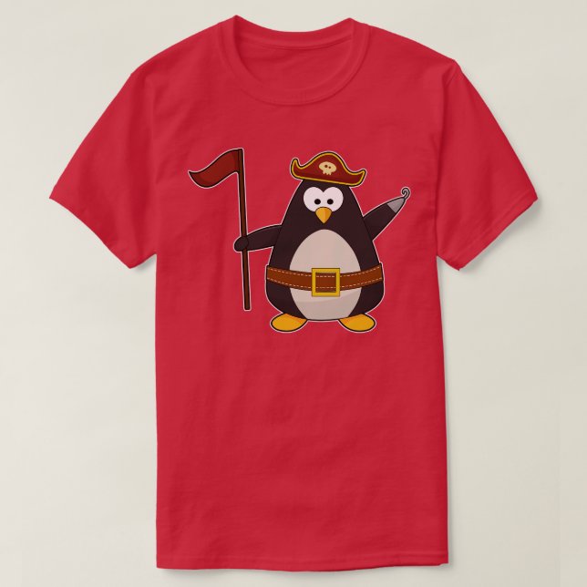 Camiseta El pingüino como pirata con el cinturón pirata gor (Diseño del anverso)
