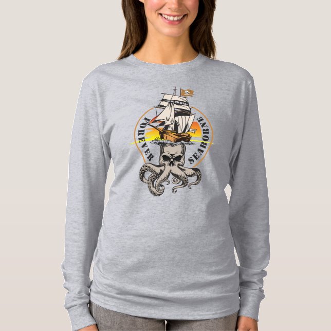 Camiseta El pirata del mar (BLK) | Mujeres de manga larga (Anverso)