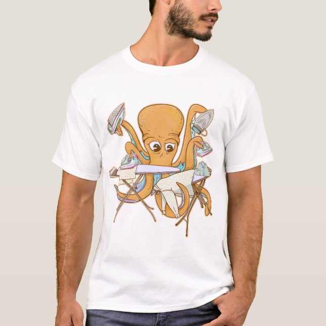Camiseta El planchado de pulpo, abrumado por las tareas. (Anverso)
