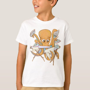 Camiseta El planchado de pulpo, abrumado por las tareas.