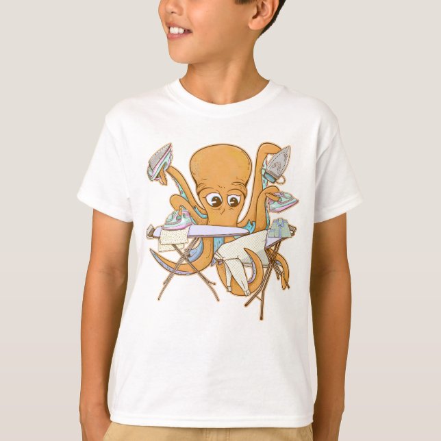 Camiseta El planchado de pulpo, abrumado por las tareas. (Anverso)