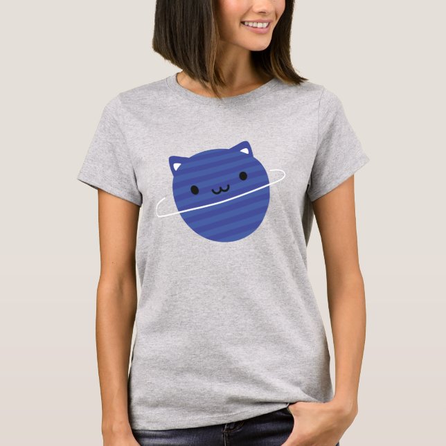 Camiseta El planeta gato Kawaii en el espacio (Anverso)