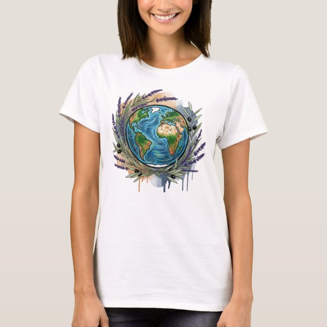 Camiseta El planeta Tierra del abrazar de la naturaleza (Anverso)
