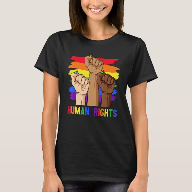 Camiseta El poder de los derechos humanos puño Lgbt Orgullo (Anverso)