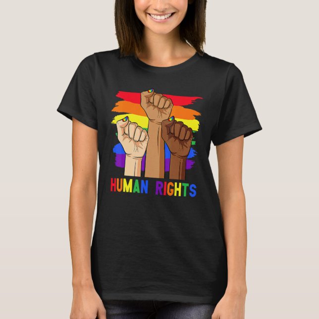 Camiseta El poder de los derechos humanos puño Lgbt Orgullo (Anverso)