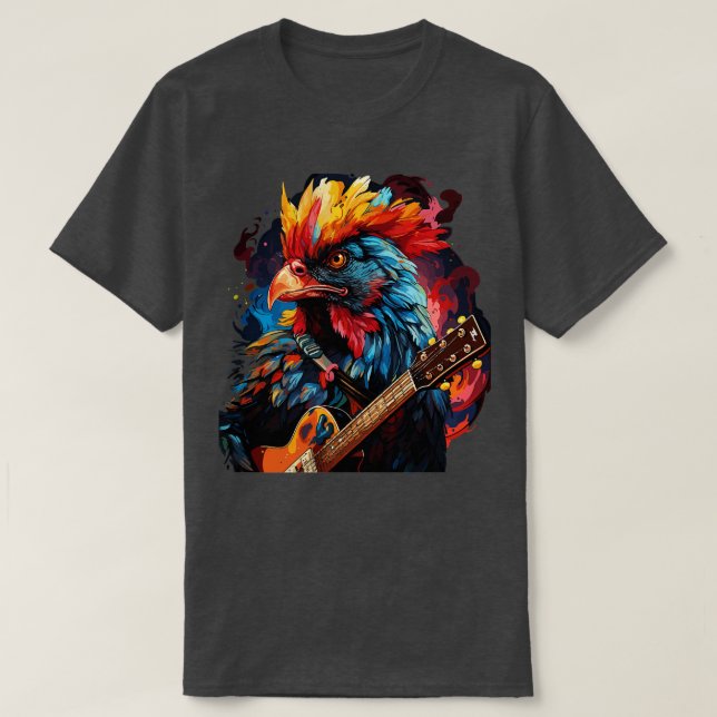 Camiseta El pollo tocando la guitarra (Diseño del anverso)