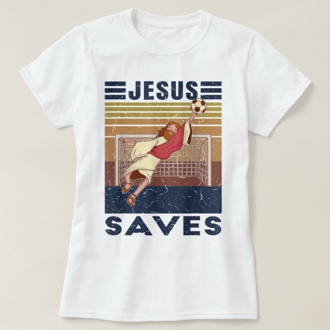 Camiseta El portero retro Jesús guarda el objetivo del fútb (Diseño del anverso)