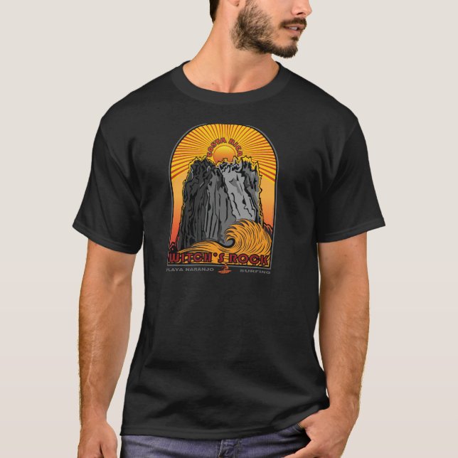 CAMISETA EL PRACTICAR SURF DE LA ROCA DE LA BRUJA DE COSTA (Anverso)