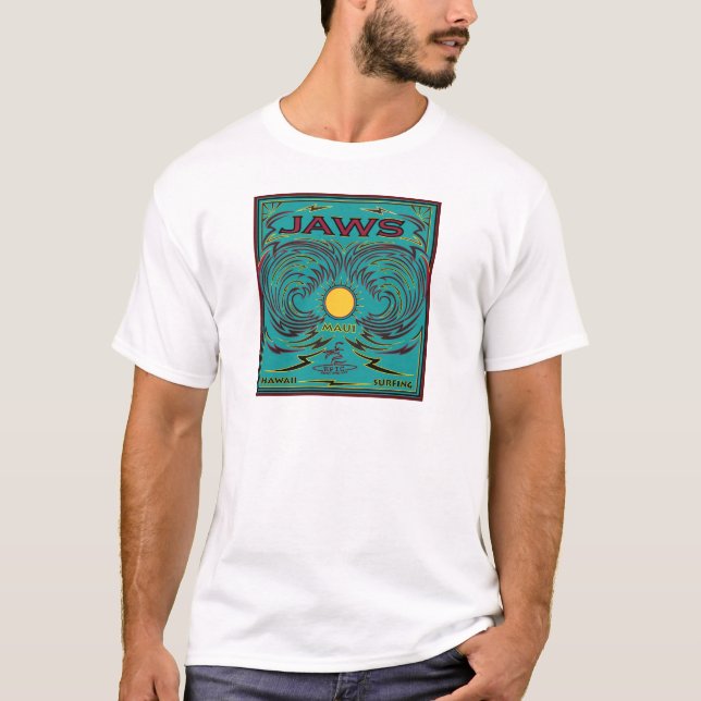 CAMISETA EL PRACTICAR SURF DE MAUI HAWAII DE LOS MANDÍBULAS (Anverso)