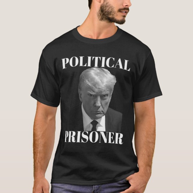 Camiseta El prisionero Donald J. Trump Black &amp; Mugshot  (Anverso)