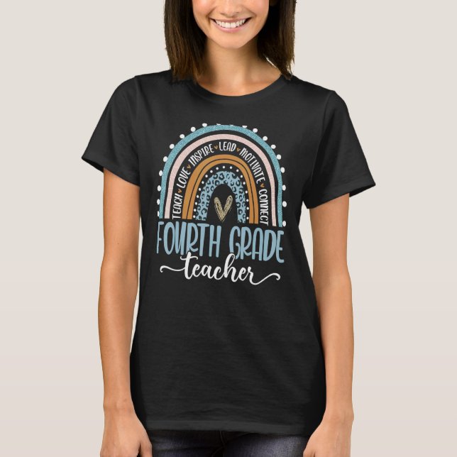 Camiseta El profesor de cuarto grado Leopard Boho Rainbow d (Anverso)
