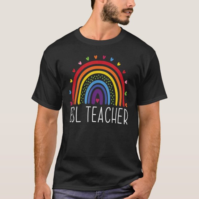 Camiseta El profesor de ESL Boho Rainbow vuelve a la escuel (Anverso)